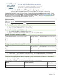 Document preview: Notification of Change for a Nursing Corporation or Nursing Certificate Issued for Health Care Professional Corporation - South Dakota