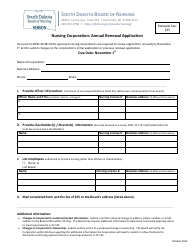 Document preview: Annual Renewal Application - Nursing Corporation - South Dakota