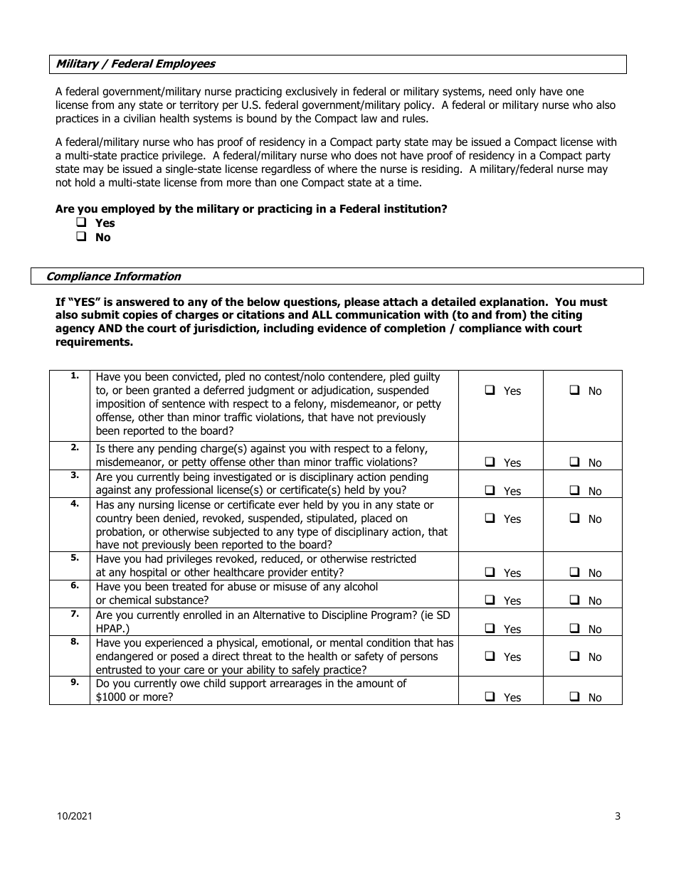 Application to Reactivate an Rn or Lpn Inactive Nursing License - South Dakota, Page 3