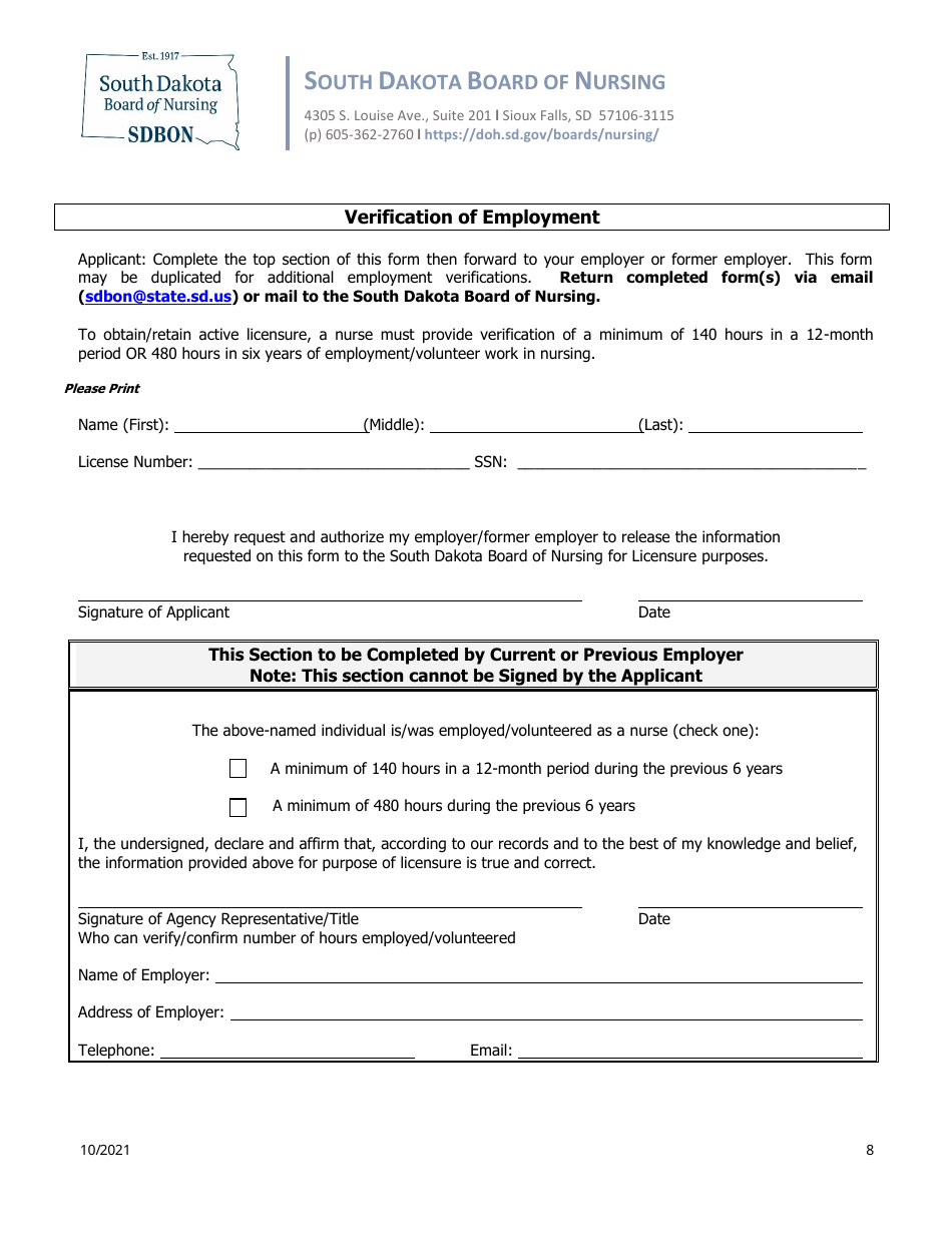 Application to Reactivate an Rn or Lpn Inactive Nursing License - South Dakota, Page 8