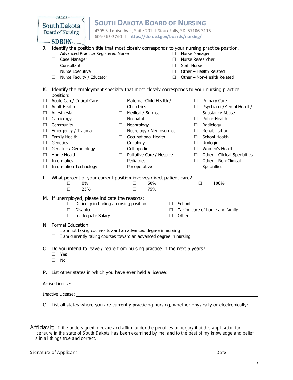 Application to Reinstate a Lapsed Aprn License - South Dakota, Page 5