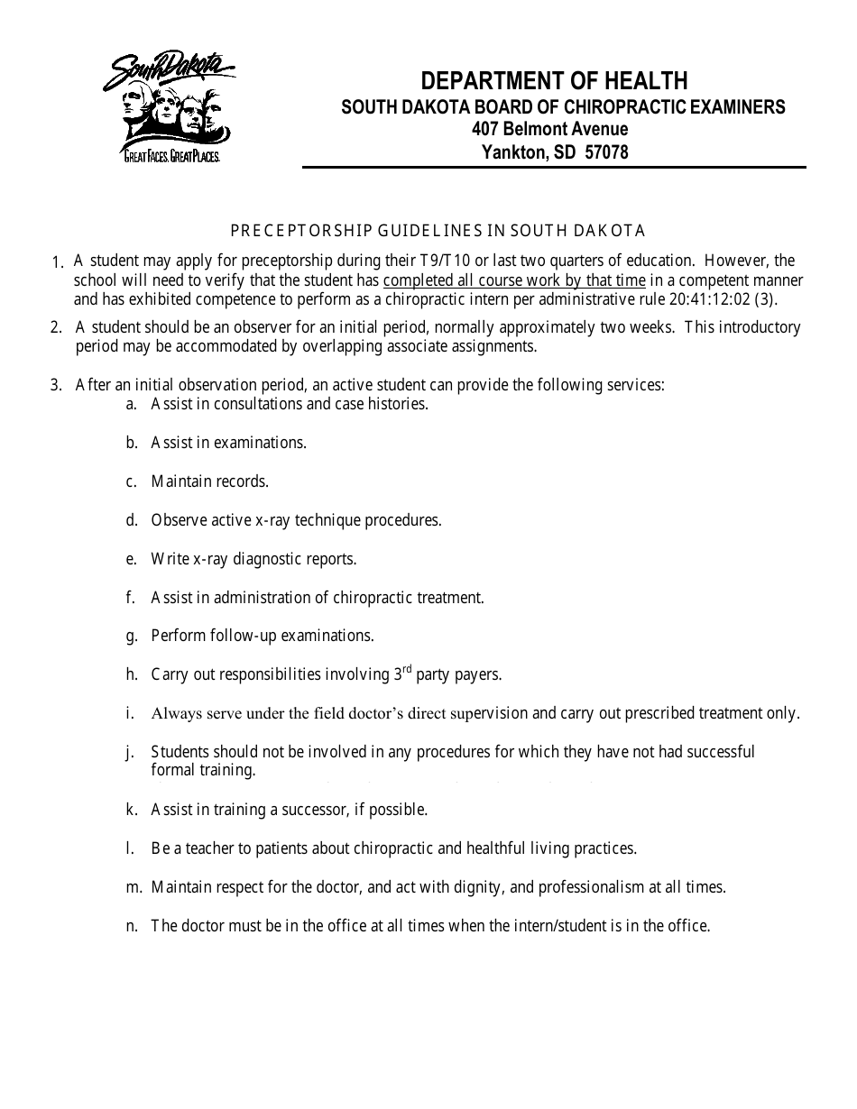 Application for Preceptor Program - Board of Chiropractic Examiners - South Dakota, Page 2