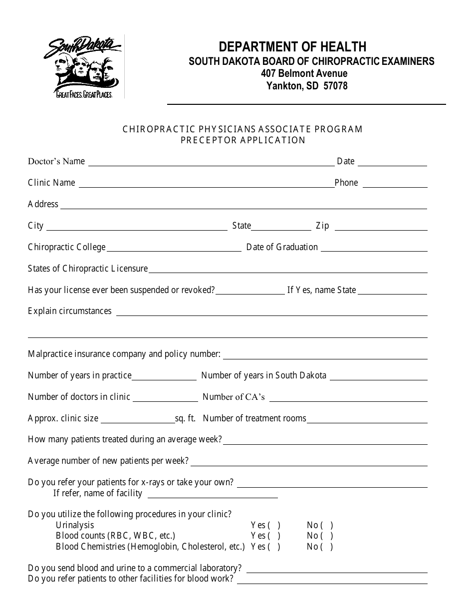 Application for Preceptor Program - Board of Chiropractic Examiners - South Dakota, Page 4