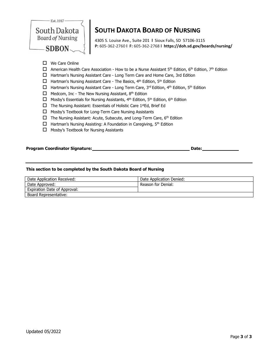 Application for Re-approval of Training Program - South Dakota, Page 3