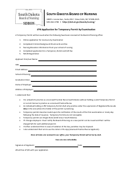 Document preview: Lpn Application for Temporary Permit by Examination - South Dakota