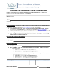 Document preview: Request for Program Changes - Dialysis Technician Training Program - South Dakota