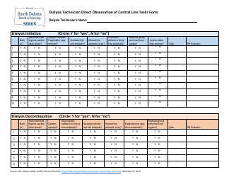 Document preview: Dialysis Technician Direct Observation of Central Line Tasks Form - South Dakota