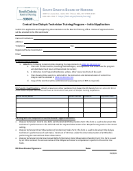 Document preview: Initial Application - Central Line Dialysis Technician Training Program - South Dakota