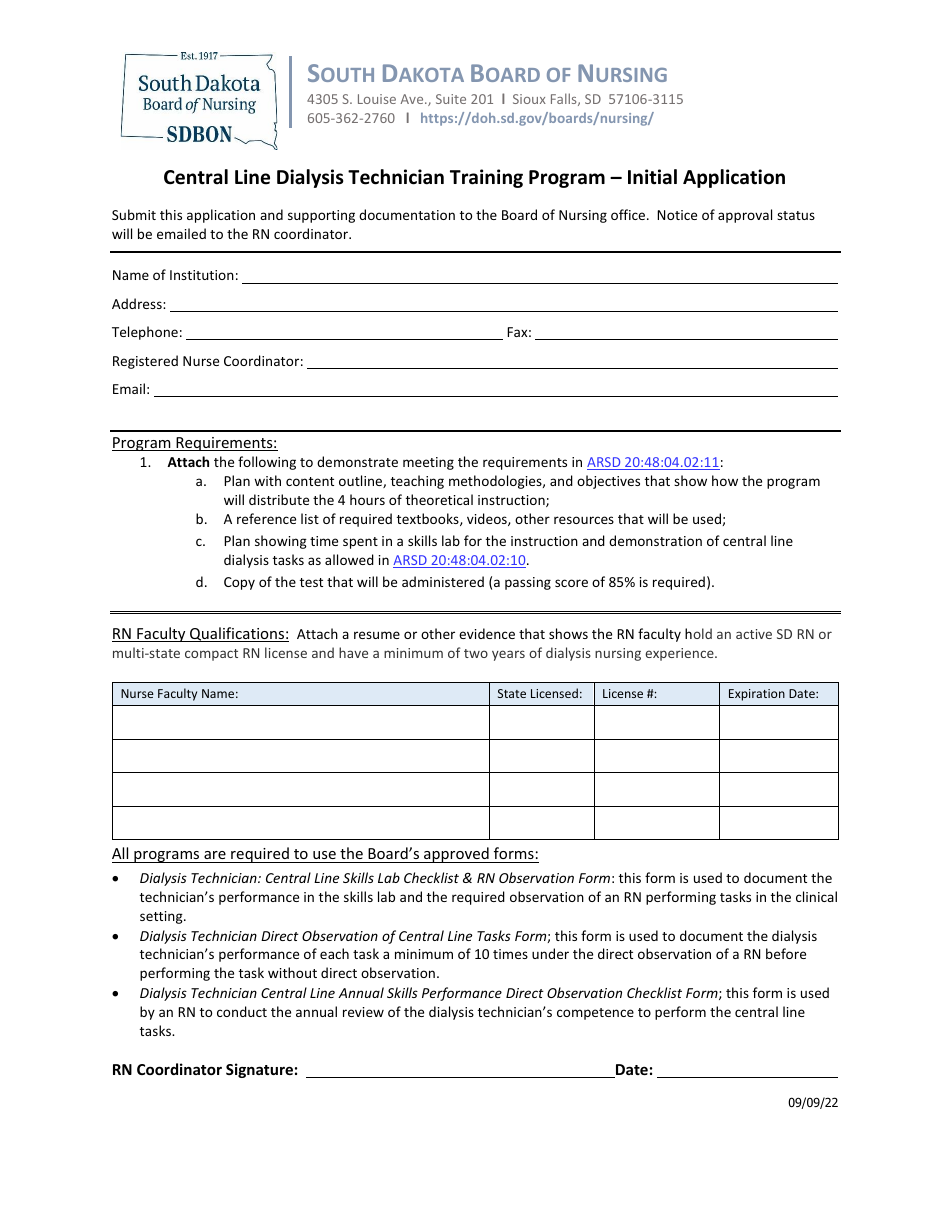 Initial Application - Central Line Dialysis Technician Training Program - South Dakota, Page 1