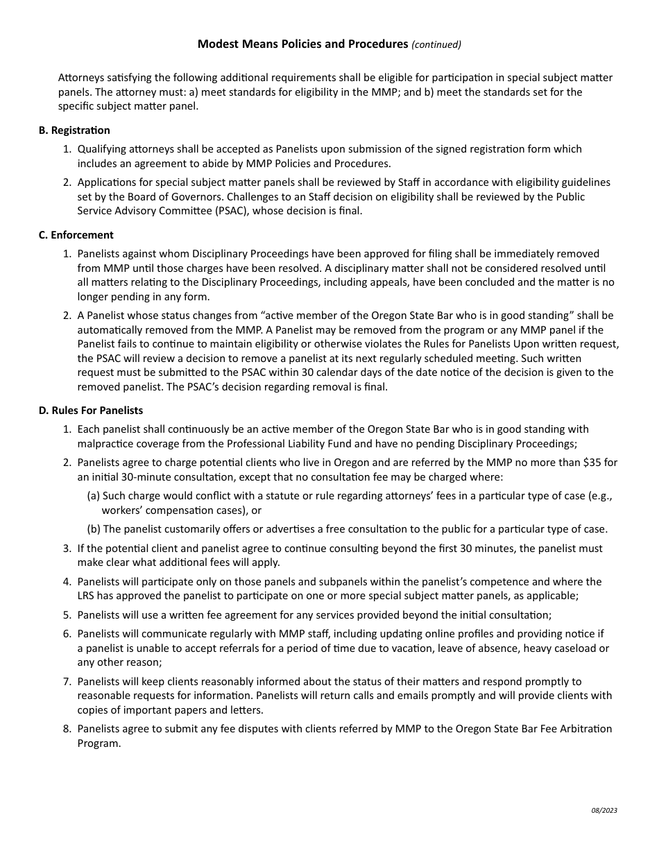 Attorney Panelist Registration Form - Modest Means Program - Oregon, Page 3
