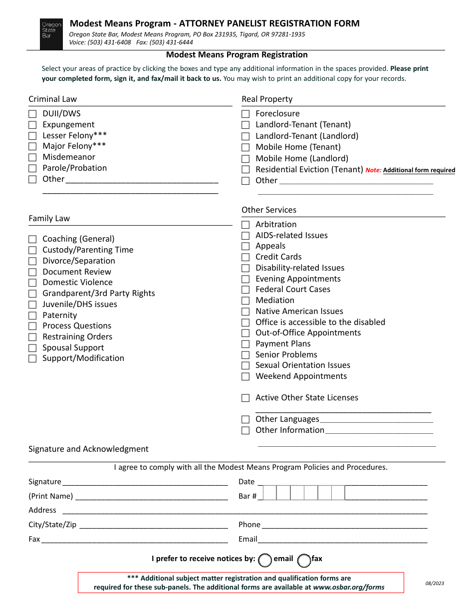 Attorney Panelist Registration Form - Modest Means Program - Oregon, Page 4