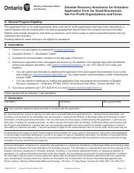Form 2235E Disaster Recovery Assistance for Ontarians: Application Form for Small Businesses, Not-For-Profit Organizations and Farms - Ontario, Canada