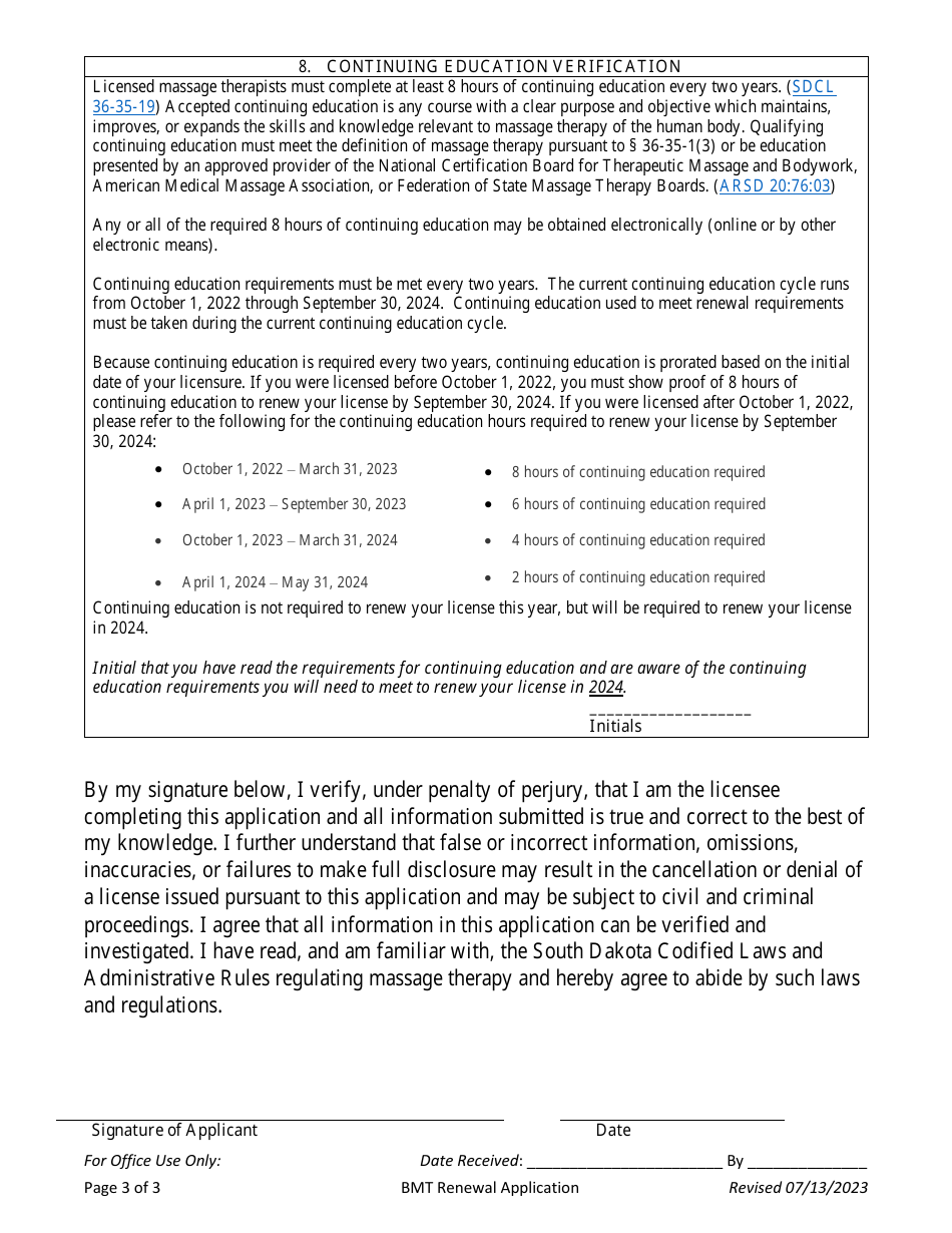 Application for License Renewal - South Dakota, Page 3