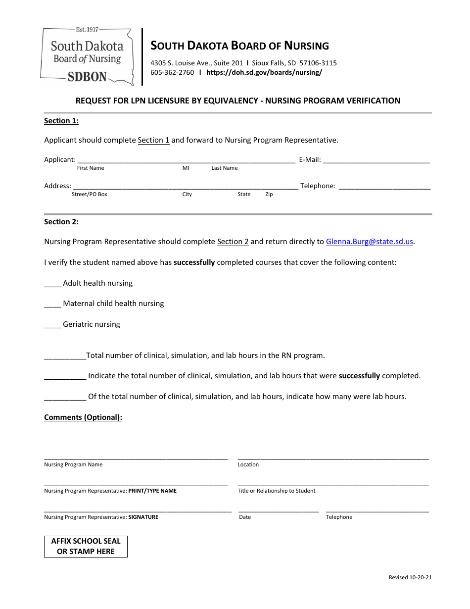 Request for Lpn Licensure by Equivalency - South Dakota, Page 3
