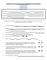 Document preview: Application for Licensure to Practice Funeral Service as a Funeral Director - South Dakota