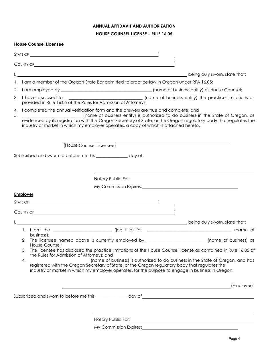 In-house Counsel Member Annual Certification Form - Oregon, Page 4