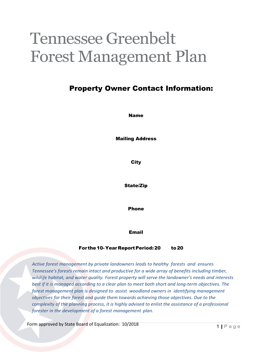 Tennessee Greenbelt Forest Management Plan - Tennessee, Page 1