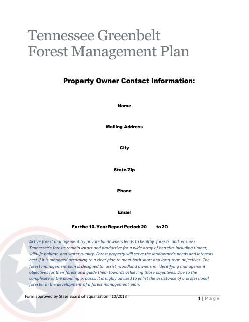 Tennessee Greenbelt Forest Management Plan - Tennessee Download Pdf