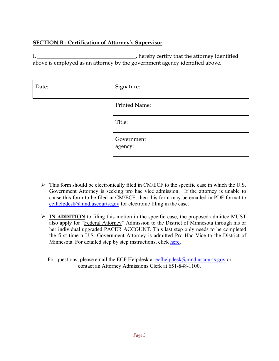 Motion for Admission Pro Hac Vice of U.S. Government Attorney - Minnesota, Page 3