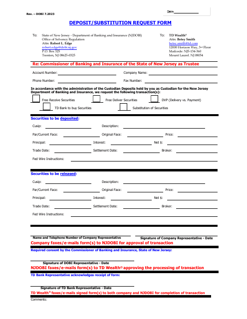 Deposit/Substitution Request Form - New Jersey