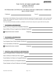 Document preview: Form NHJB-2826-D Petition and Certificate for Involuntary Emergency Admission (Iea) Cover Sheet - New Hampshire