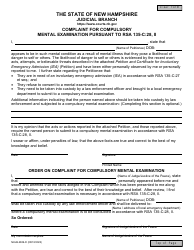 Document preview: Form NHJB-2829-D Complaint for Compulsory Mental Examination Pursuant to Rsa 135-c:28, Ii - New Hampshire