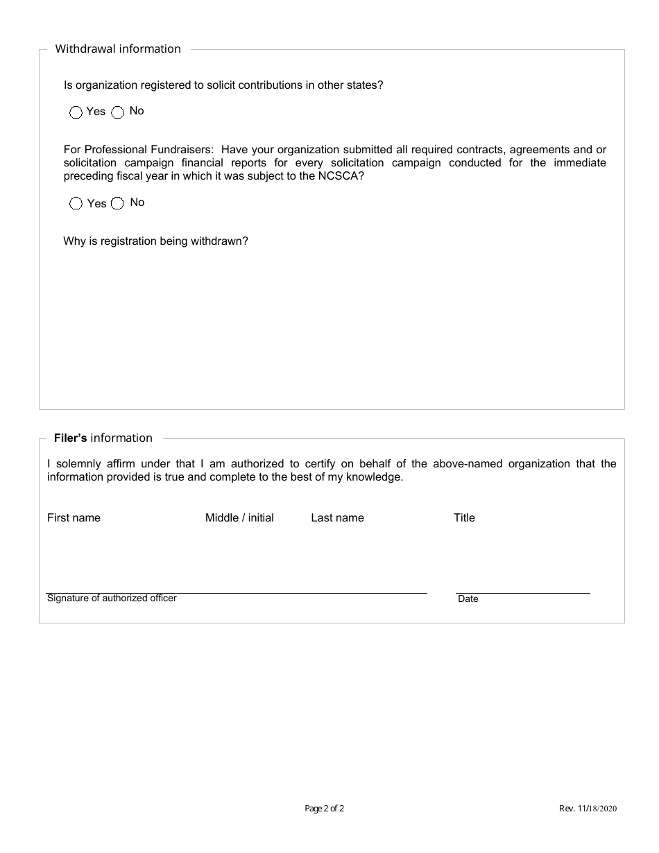 Charities Registration Withdrawal - North Carolina, Page 2