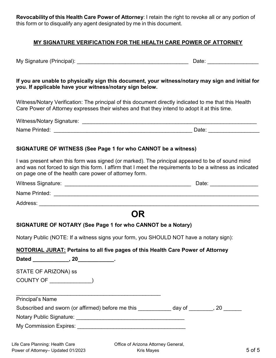 Health Care Power of Attorney - Arizona, Page 5