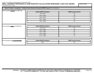 Form DOT ADM-4038 Small Business Preference &amp; Dvbe Incentive Calculations Worksheet (Low Cost Award) - California, Page 4