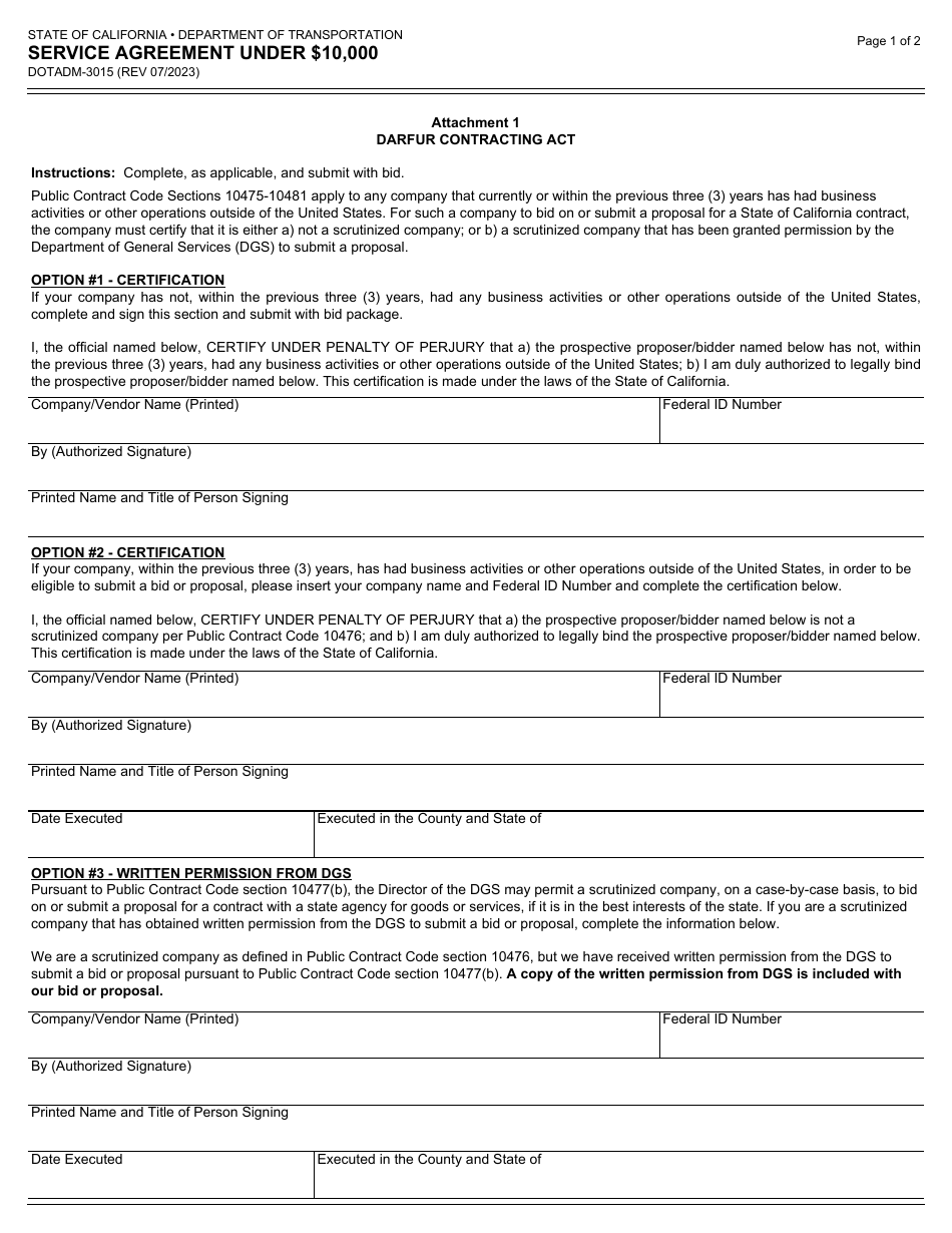 Form DOT ADM-3015 Service Agreement Under $10,000 - California, Page 4