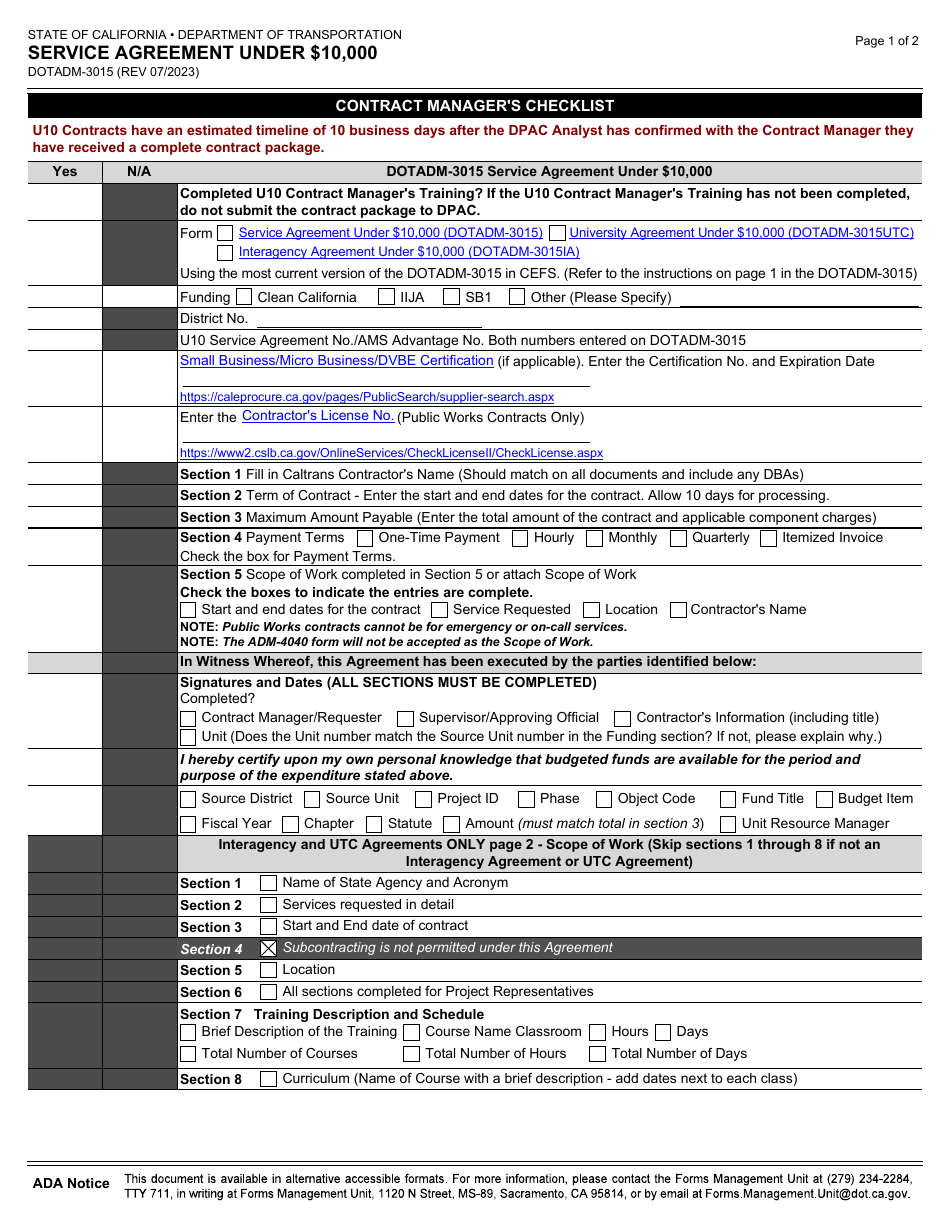 Form DOT ADM-3015 Service Agreement Under $10,000 - California, Page 6