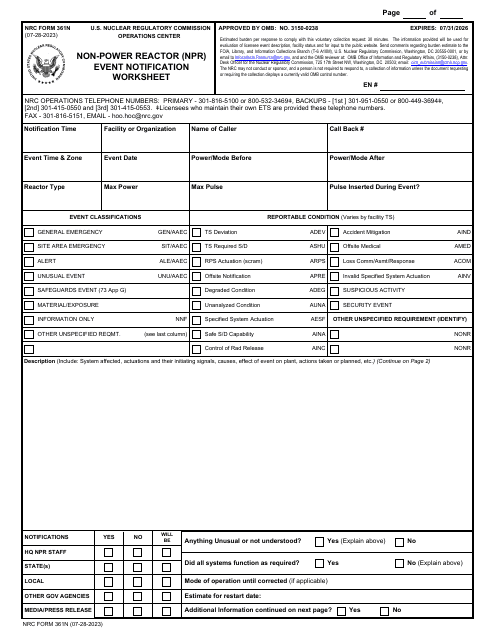 NRC Form 361N  Printable Pdf