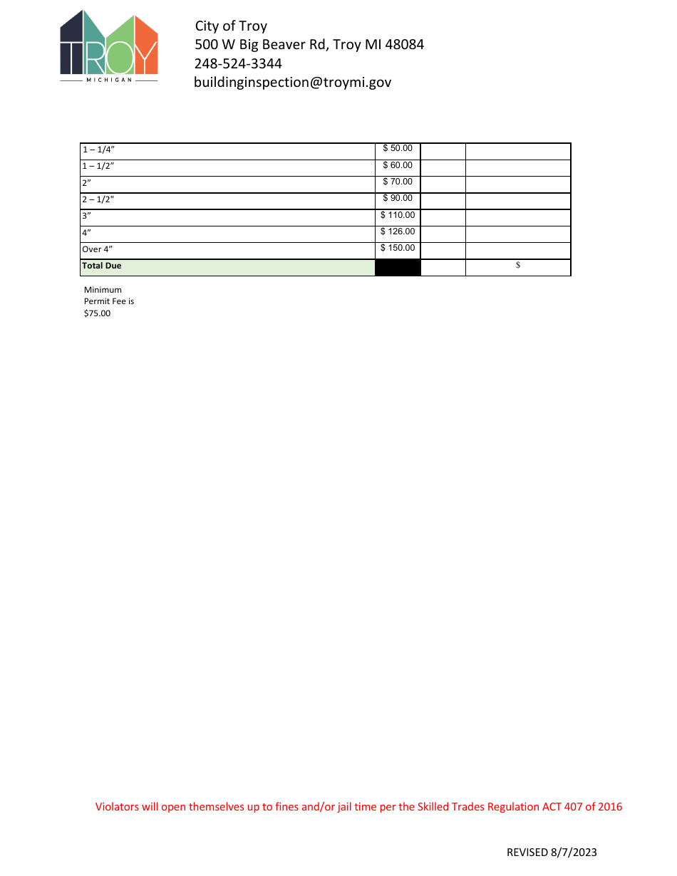 Plumbing Permit Application - City of Troy, Michigan, Page 3