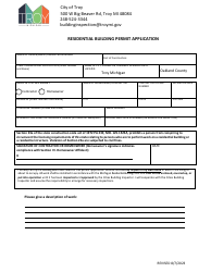 Document preview: Residential Building Permit Application - City of Troy, Michigan