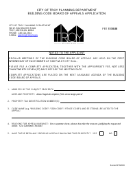Document preview: Building Code Board of Appeals Application - City of Troy, Michigan