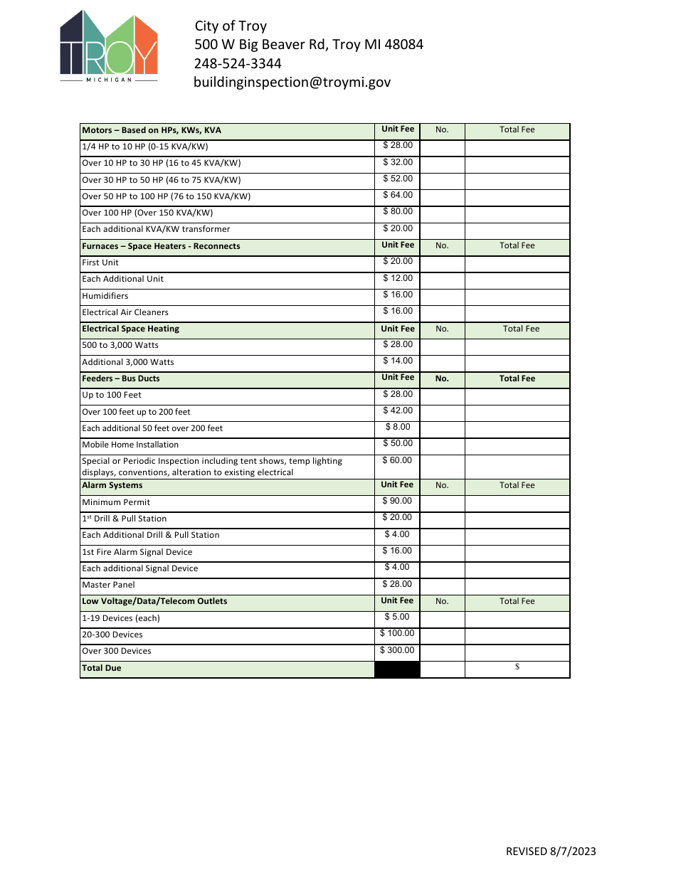Electrical Permit Application - City of Troy, Michigan, Page 3