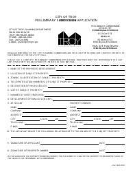Document preview: Preliminary Subdivision Application - City of Troy, Michigan