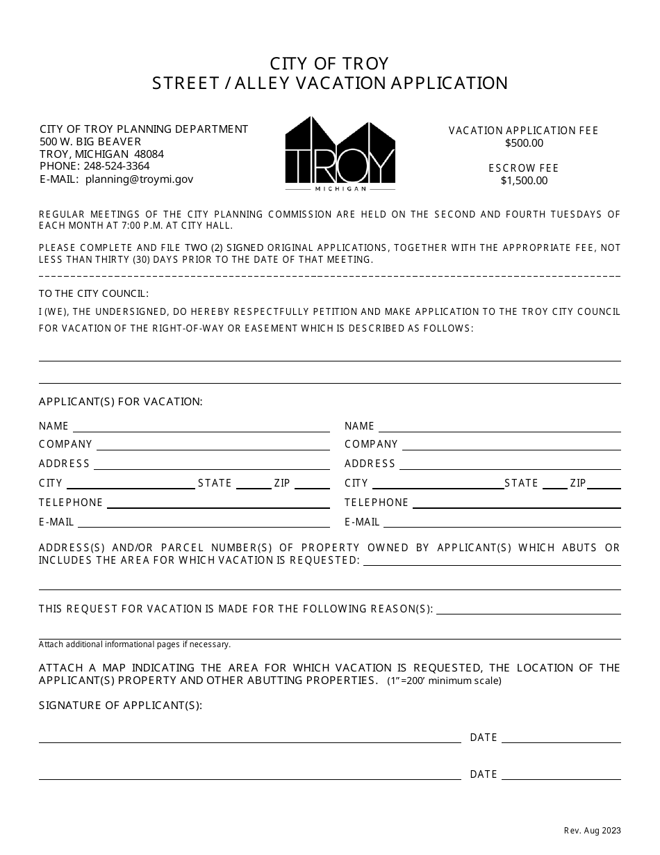 Street / Alley Vacation Application - City of Troy, Michigan, Page 1