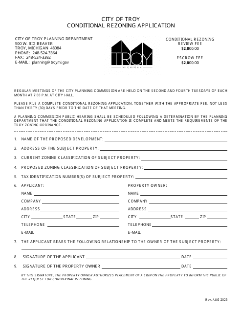 Conditional Rezoning Application - City of Troy, Michigan Download Pdf