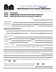 Document preview: Adult Business Use License Application - City of Troy, Michigan