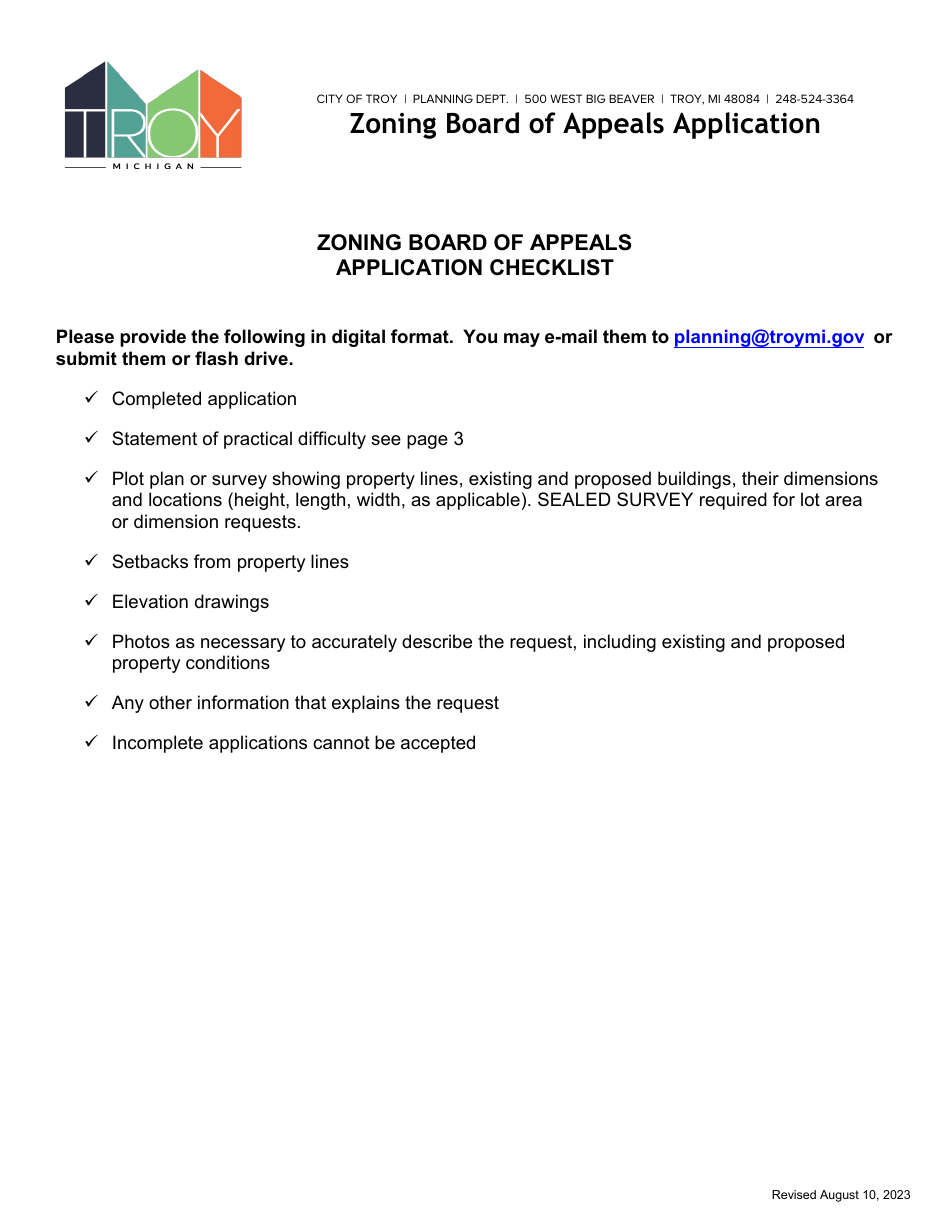 Zoning Board of Appeals Application - City of Troy, Michigan, Page 4
