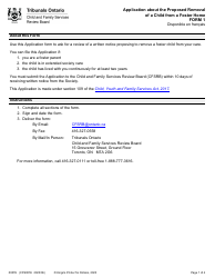 Form 1 (0007E; CFS001E) Application About the Proposed Removal of a Child From a Foster Home - Ontario, Canada