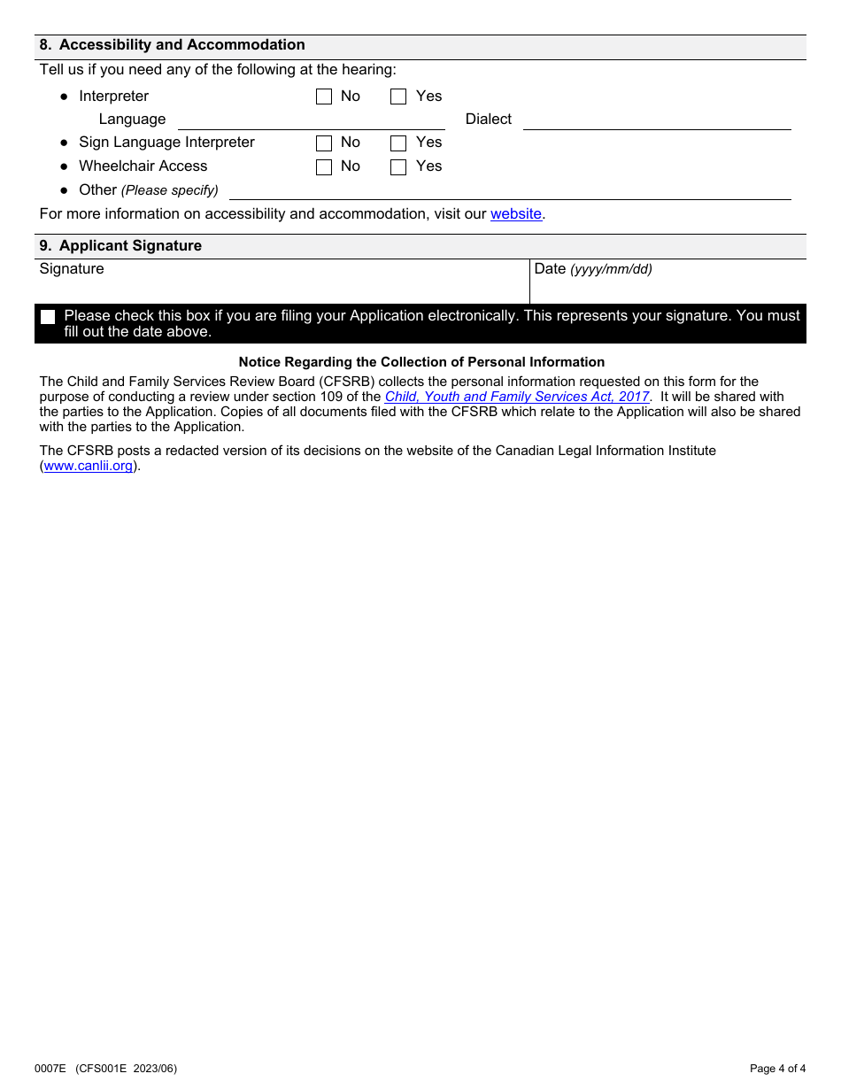 Form 1 (0007E; CFS001E) Application About the Proposed Removal of a Child From a Foster Home - Ontario, Canada, Page 4