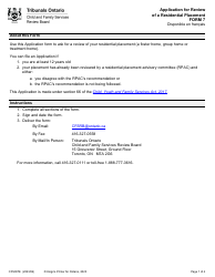 Form 7 (CFS007E) Application for Review of a Residential Placement - Ontario, Canada