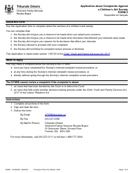 Document preview: Form 2 (CFS009E; CFS002E) Application About Complaints Against a Children's Aid Society - Ontario, Canada