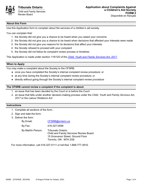 Form 2 (CFS009E; CFS002E)  Printable Pdf