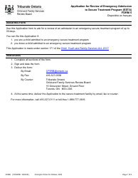 Document preview: Form 5 (0038E; CFS005E) Application for Review of Emergency Admission to Secure Treatment Program (Esta) - Ontario, Canada, 2023