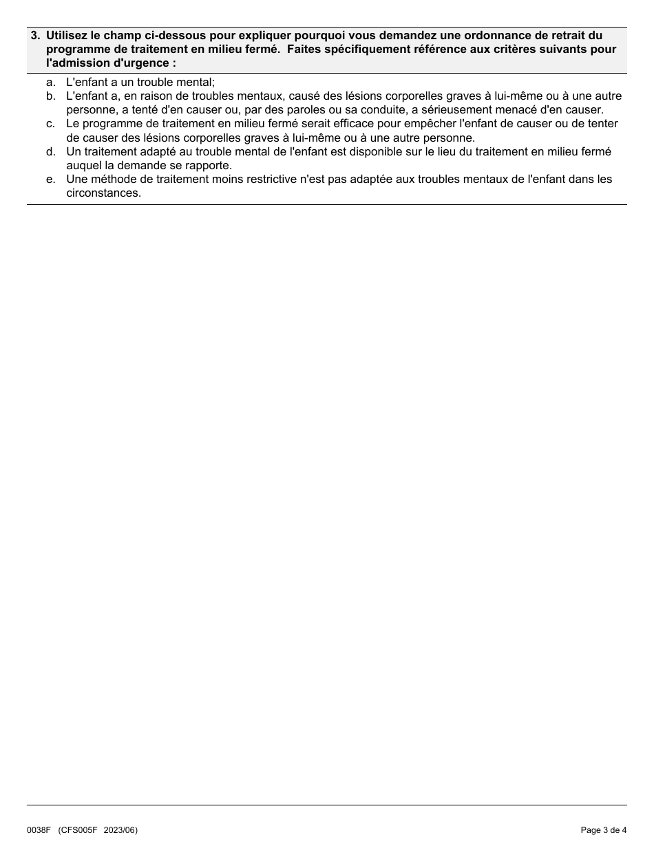 Forme 5 (0038F; CFS005F) Demande De Revision Dune Admission Durgence Dans Un Programme De Traitement En Milieu Ferme (Drau) - Ontario, Canada (French), Page 3