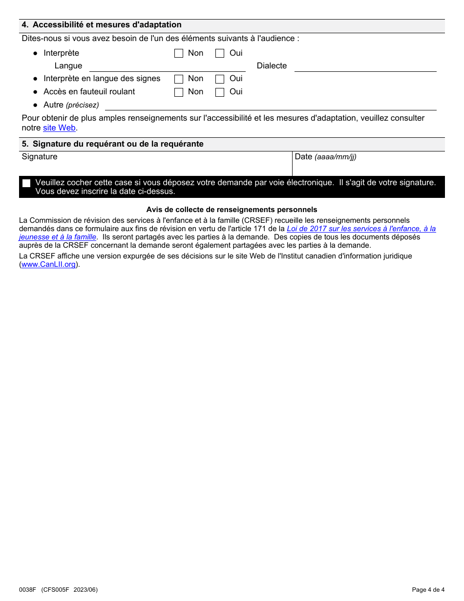 Forme 5 (0038F; CFS005F) Demande De Revision Dune Admission Durgence Dans Un Programme De Traitement En Milieu Ferme (Drau) - Ontario, Canada (French), Page 4