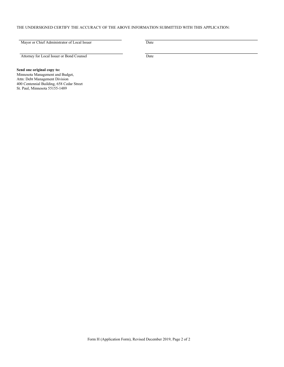 Form H Application for Allocation of Bonding Authority - Minnesota, Page 2